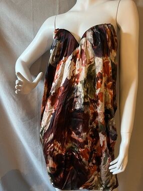 Silk Strapless Watercolor Floral Mini Dress